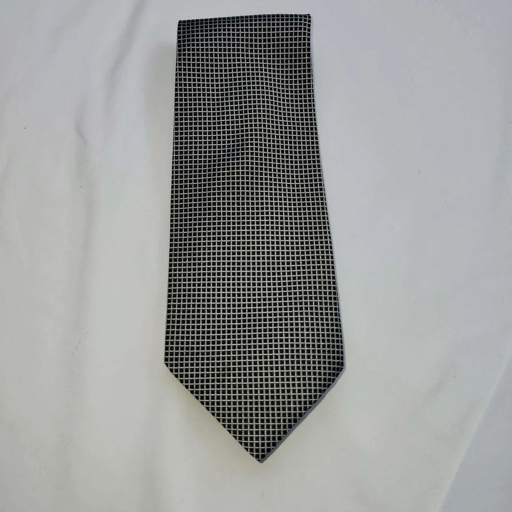 Ralph Lauren Silk Tie Mens Black White Grid Pattern Hand Finished USA - Picture 2 of 7